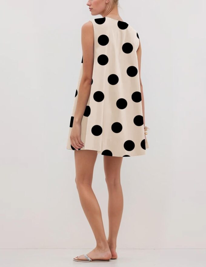 Meladyan Women's Polka Dot Babydoll Mini Dress Scoop Neck Sleeveless Summer Tank Dresses with Pockets – Bild 2