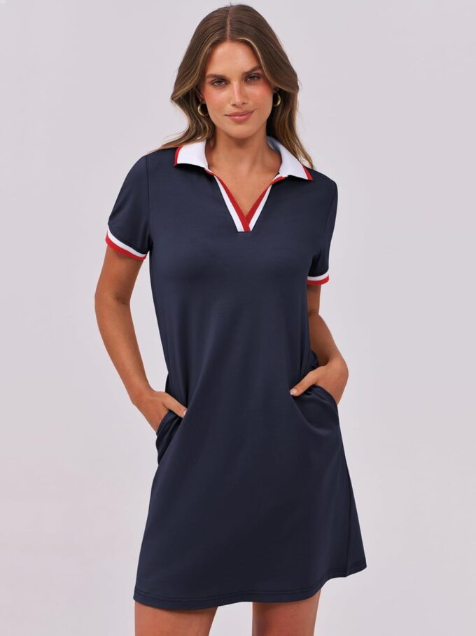 ANRABESS Women’s Polo Dresses Short Sleeve V Neck 2025 Casual Summer Tennis Golf Mini Shirt Dress with Pockets – Bild 2