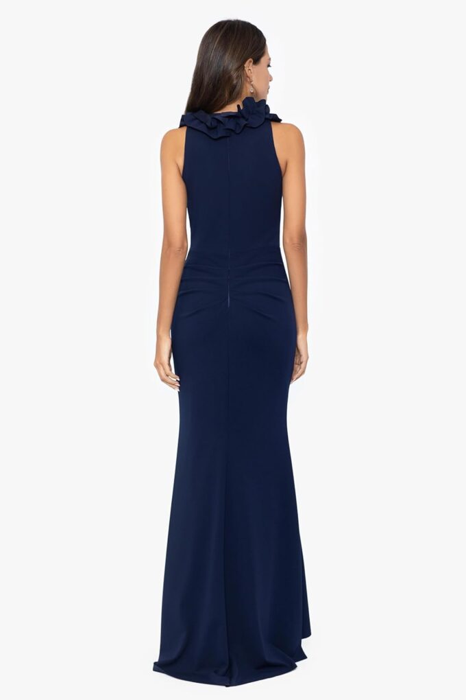 Xscape Women's Elegant V-Neck Scuba Crepe Dress with Ruffle Detail and Center Back Zipper – Bild 3