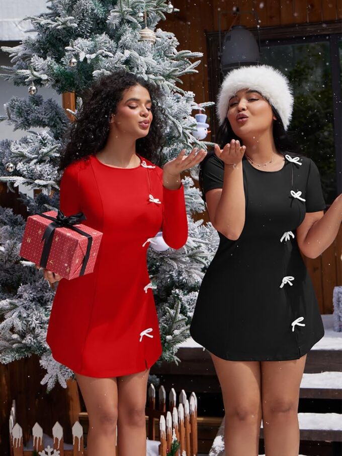 XXTAXN Women's Summer Boat Neck Short Sleeve Elegant Y2k A Line Mini Dress – Bild 3