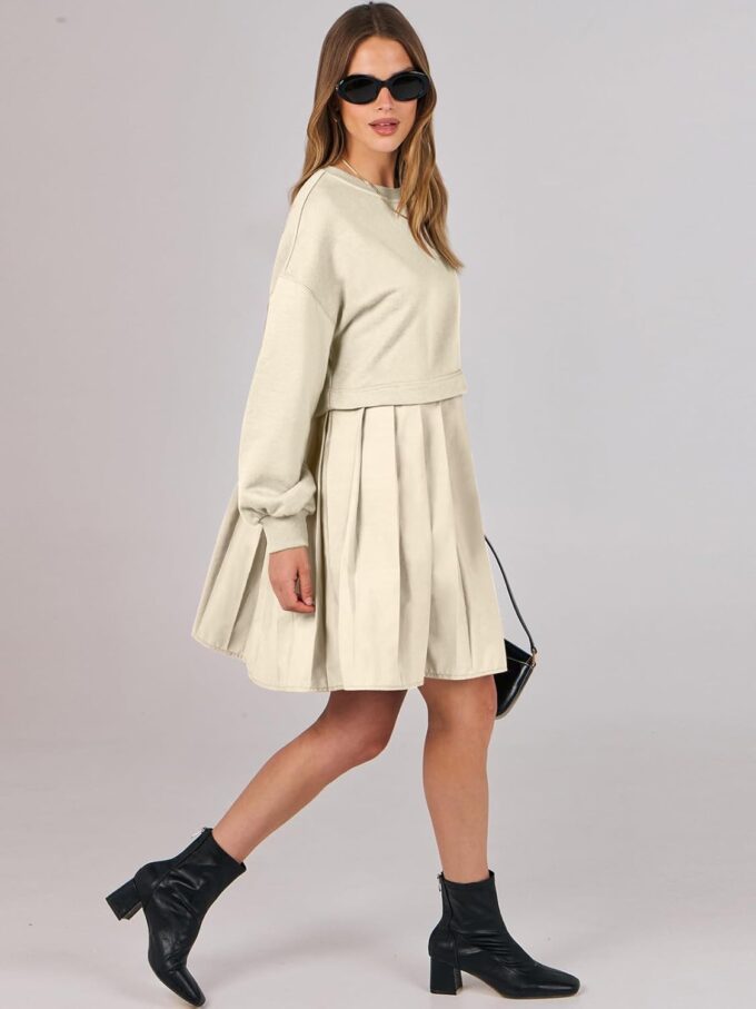 ANRABESS Women Sweatshirts Dress Oversized Long Sleeve Patchwork Casual Loose Pleated Pullover Mini Dress Fall Outfits 2025 – Bild 6