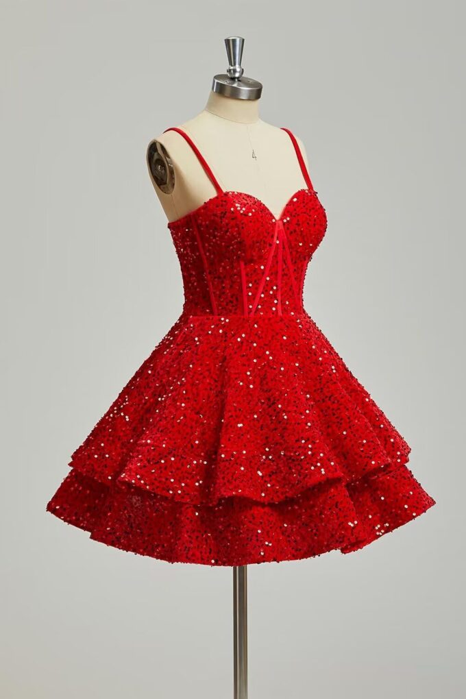 Xijun Sequin Homecoming Dresses Short Tiered Teens Sparkly HOCO Dress 2025 Prom Party Cocktail Gowns – Bild 4