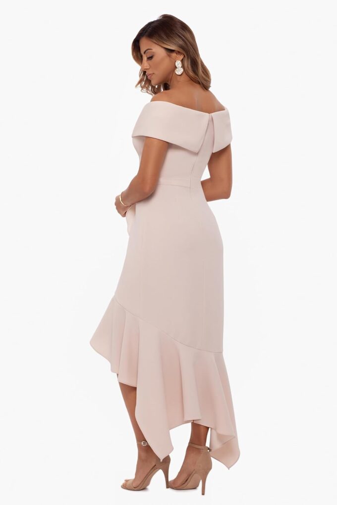 Xscape Women's Sweetheart Neckline Off-Shoulder Crepe Midi Dress with Hanky Hem – Bild 3