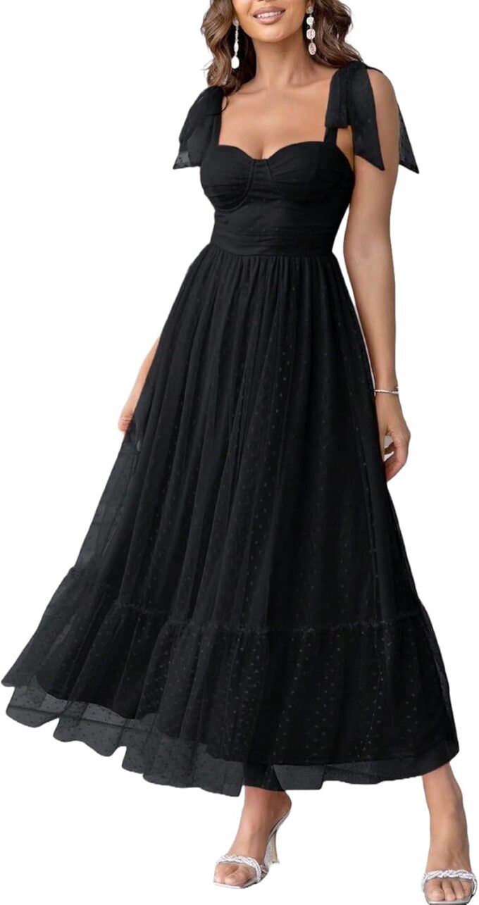 SISKIN Summer Cocktail Dresses for Women Tie Shoulder Semi Formal Dresses Hem Mesh Birthday Wedding Guest Dresses