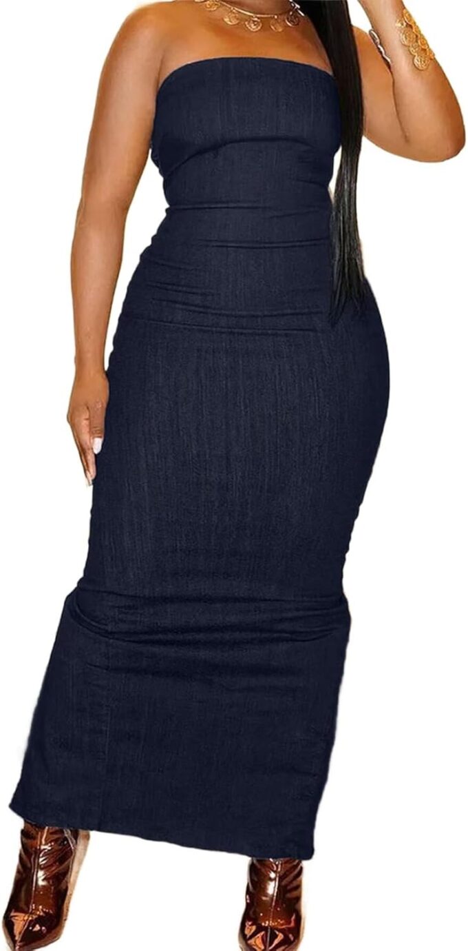 Flamingals Sexy Off Shoulder Sleeveless Maxi Dress for Women Zip Back Split Hem Party Long Dress