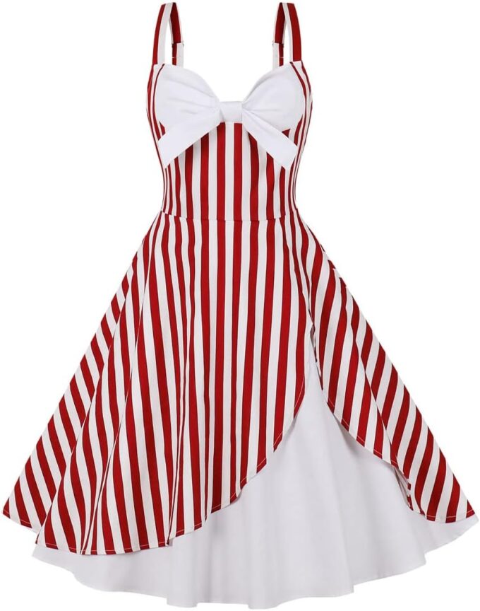 Womens Vintage Halter Neck Dresses 50's Rockabilly Dresses for Women Retro 1950 Swing Tea Party Dress Midi Cocktail Dress