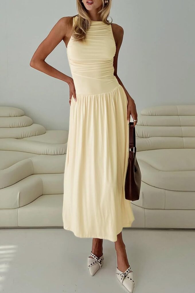 Women's Summer Sleeveless Maxi Dresses Casual Ruched Boat Neck High Waist Wedding Cocktail Long Flowy Tank Dress – Bild 6