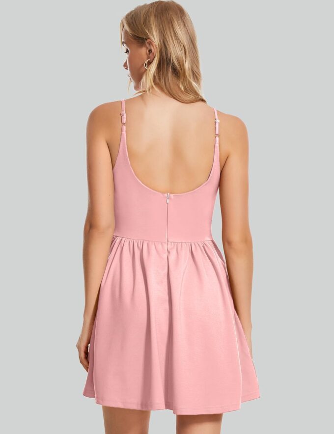 ROYLAMP Women's Casual Spaghetti Strap Dresses Elegant V-Neck A-line Swing Petite Tiered Short Mini Dress with Pockets – Bild 5