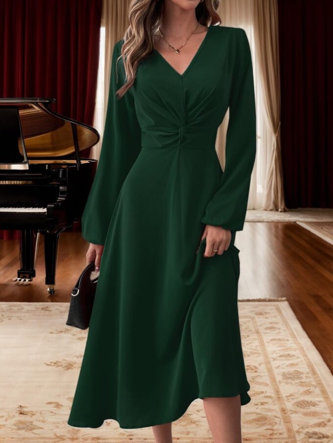 LalaLin Long Sleeve Wedding Guest Dress for Women V-Neck Twist Waist Cocktail Party Maxi Dresses – Bild 5