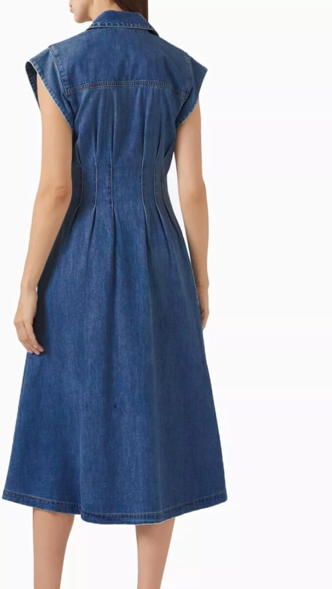 Women's Summer Denim Shirt Dress Lapel V Neck Cap Sleeve Jean Dress Button Down A-Line Long Dresses – Bild 2