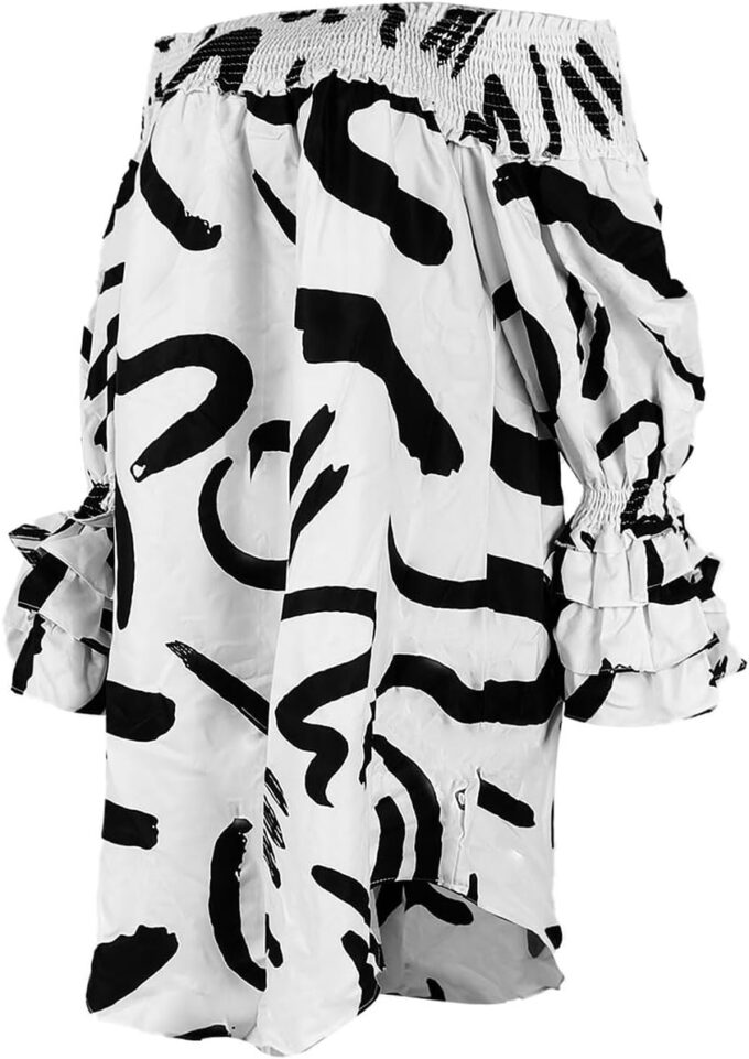 WOKANSE Women's Casual Plus Size Shirred Dresses Off Shoulder Bell Sleeves Ruffle Loose Stretchy Neck Midi Dress – Bild 4