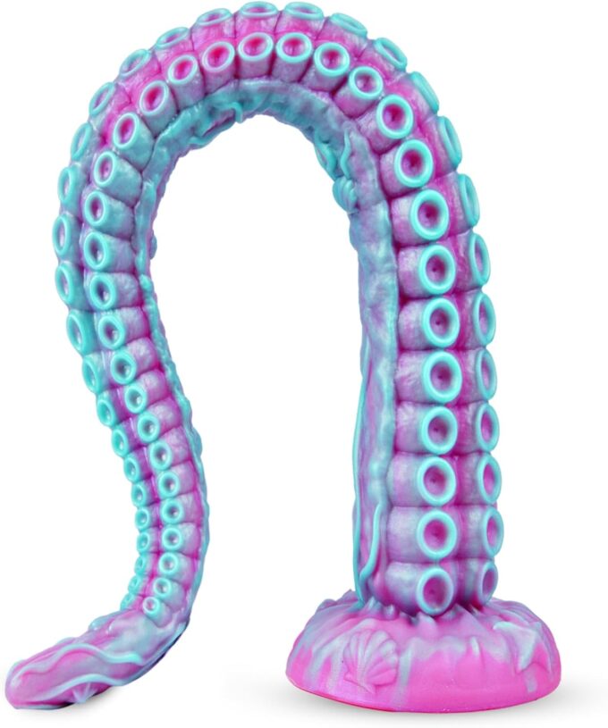35 * 2,3 cm Dünner Silikon Tentakel Anal Dildo – Lila-Blau Verlauf, Gebogener Dildo mit Saugnapf, Flexibel für Anfänger