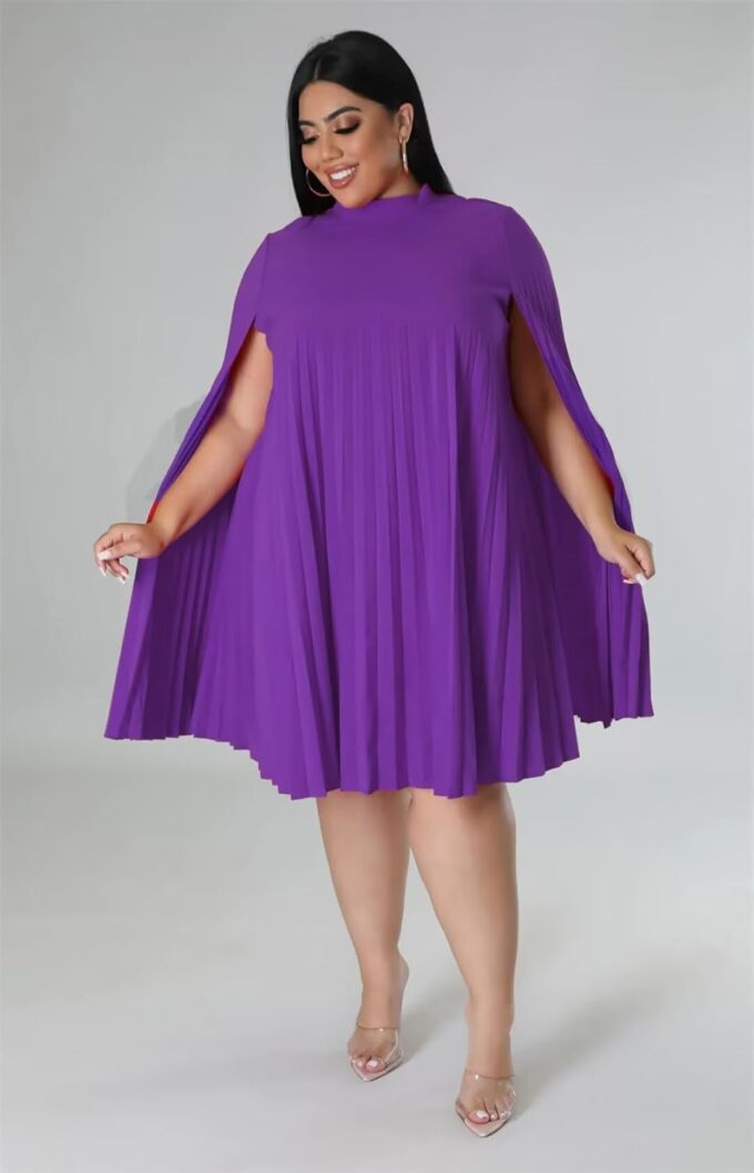 KEYUFANG Women’s Plus Size Cape Sleeve Elegant Loose Pleated Short Dress for Cocktail Party – Bild 2