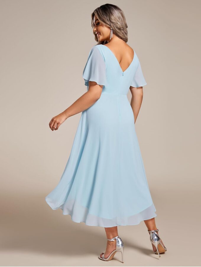 Ever-Pretty A Line V Neck Chiffon Short Sleeves High Low Knee Length Plus Size Wedding Guest Dresses for Curvy Women 01923-DA – Bild 2