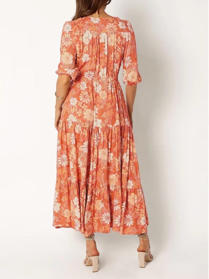 Women's Floral Print Maxi Long Dresses Deep V Neck Summer Beach Dress Half Sleeve A Line Flowy Dresses – Bild 4