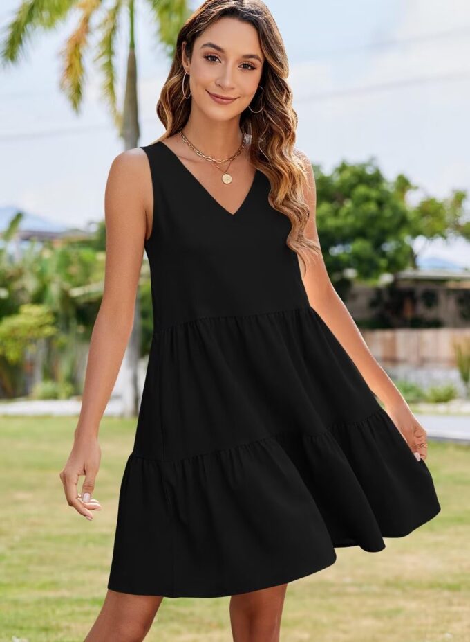 QACOHU Women's Summer Sleeveless V Neck Mini Dress with Pockets Casual Sundress Beach Dresses for Women 2025 – Bild 5