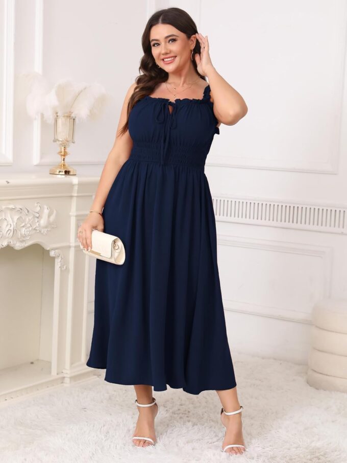 Womens Plus Size Summer Maxi Dress Sleeveless Casual Boho Spaghetti Strap Smocked Long Beach Sun Dresses – Bild 3