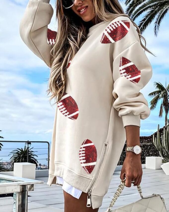 CHICME Womens Long Sleeve Zipper Slit Oversized Sweatshirt Casual Pullover Zipper Hoodies – Bild 4