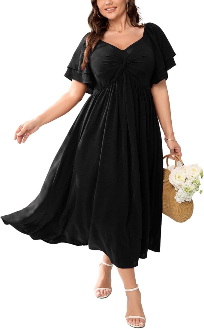 SCOMCHIC Women's Plus Size Wedding Guest Cocktail Dresses Sweetheart Neckline Ruffle Sleeve A Line Maxi Dress – Bild 2