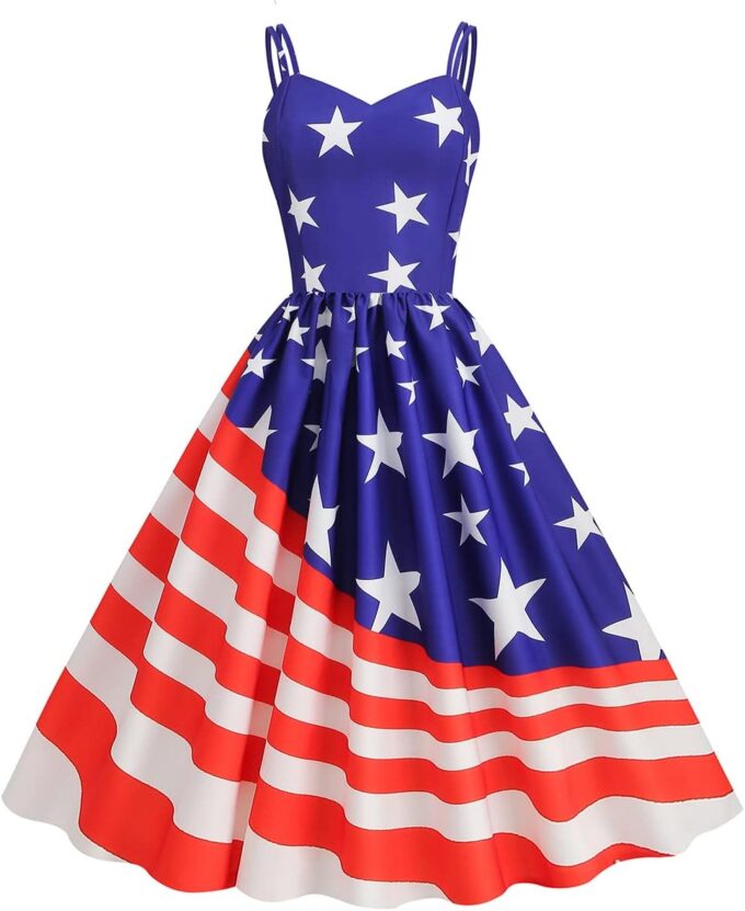 Women Dress American Flag Print Vintage Maxi Dress – Bild 2