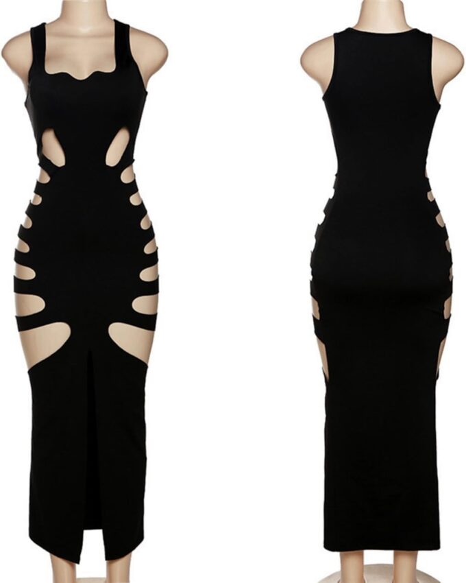 Women's Sexy Sleeveless Hollow Out Maxi Dress Tassel See Through Backless Bodycon Party Club Long Dress – Bild 4