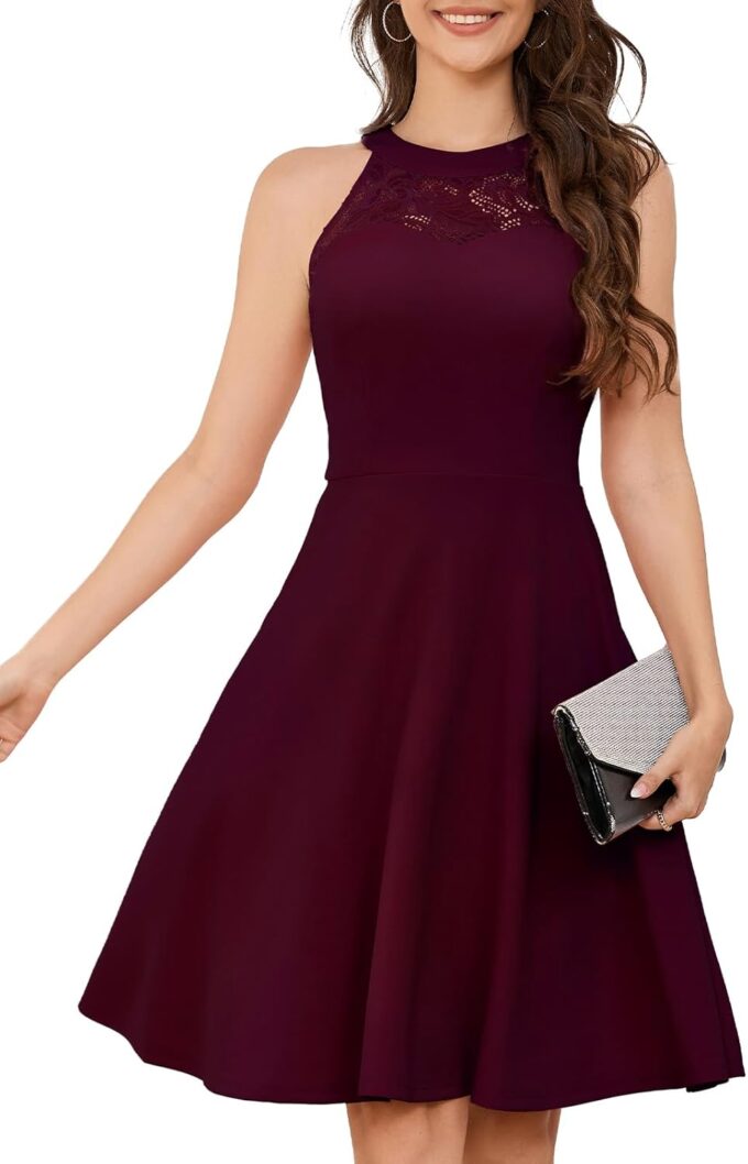 Bbonlinedress Women Cocktail Prom Wedding Dress Halter Lace Evening Party Short Vintage Homecoming Dresses