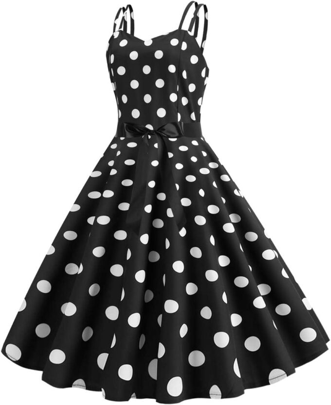 ABAFIP Women's 50s 60s Vintage Sleeveless Double Strap Polka Dot A-Line Swing Cocktail Party Tea Dresses – Bild 3