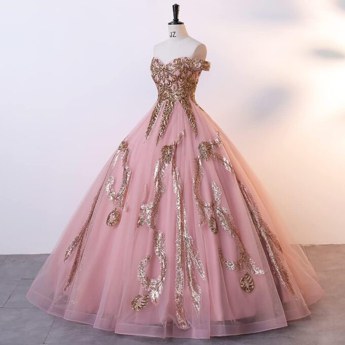 Elegant Women's Tulle Ball Gown Off The Shoulder Prom Dress Sparkly Quinceanera Dress Sweet 16 Dress – Bild 8