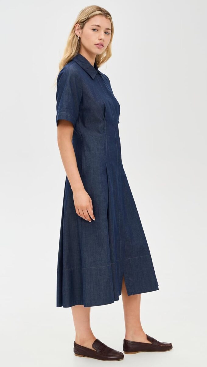 Vince Women's Denim Short Sleeve Shirt Dress – Bild 5