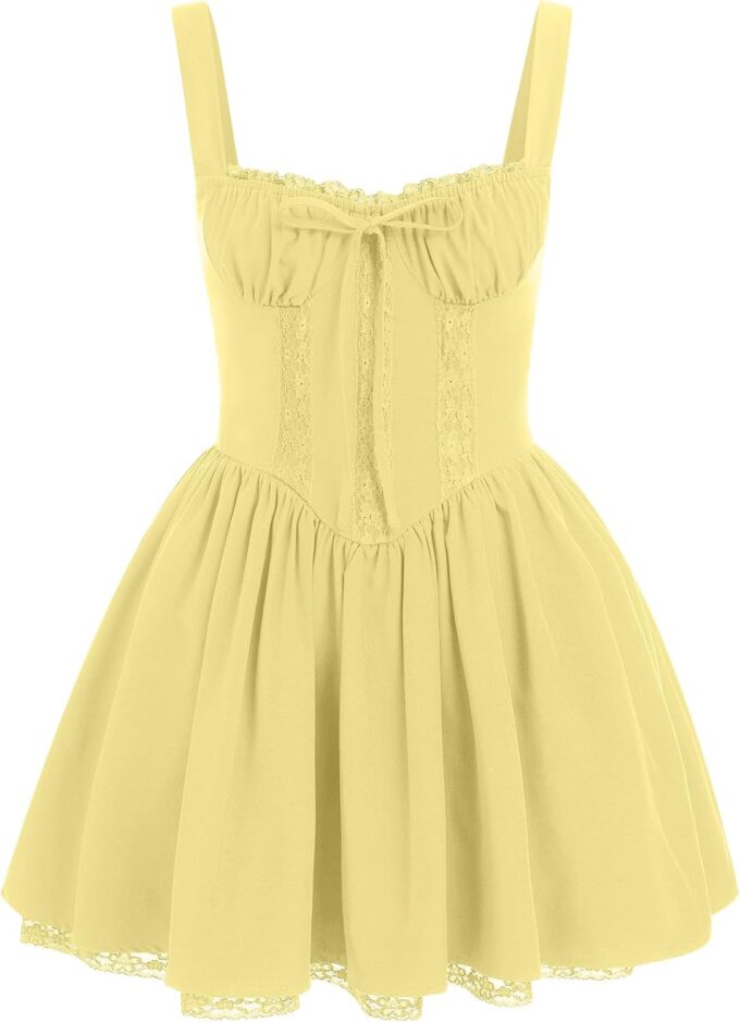 Women's Short Corset Sundress Boho Mini Dress Sleeveless Backless Low Cut Lace Dress Summer – Bild 7