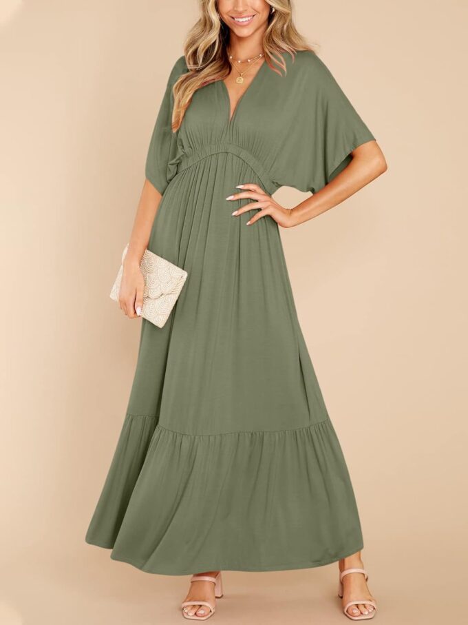 DEEP SELF Women’s Summer V Neck Batwing Short Sleeve Maxi Dress Casual Loose High Waist Flowy Long Beach Dress – Bild 3