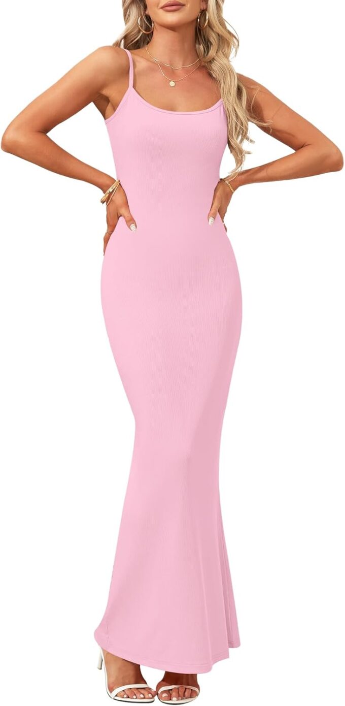 AUSELILY Womens Slip Maxi Dress Sexy Bodycon Dresses Sleeveless Square Neck Long Dress – Bild 2