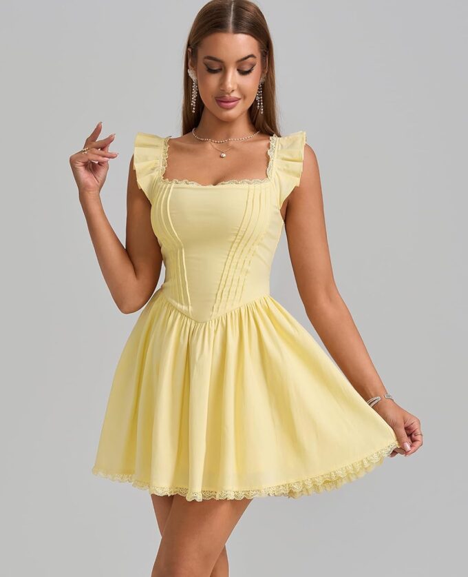 GLNEGE Women's Graduation Summer Mini Corset Dress Square Neck Short Ruffle Sleeve A Line Cute Trendy Party Dresses 2025 – Bild 5