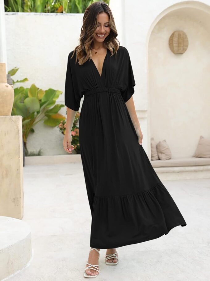 DEEP SELF Women’s Summer V Neck Batwing Short Sleeve Maxi Dress Casual Loose High Waist Flowy Long Beach Dress – Bild 6