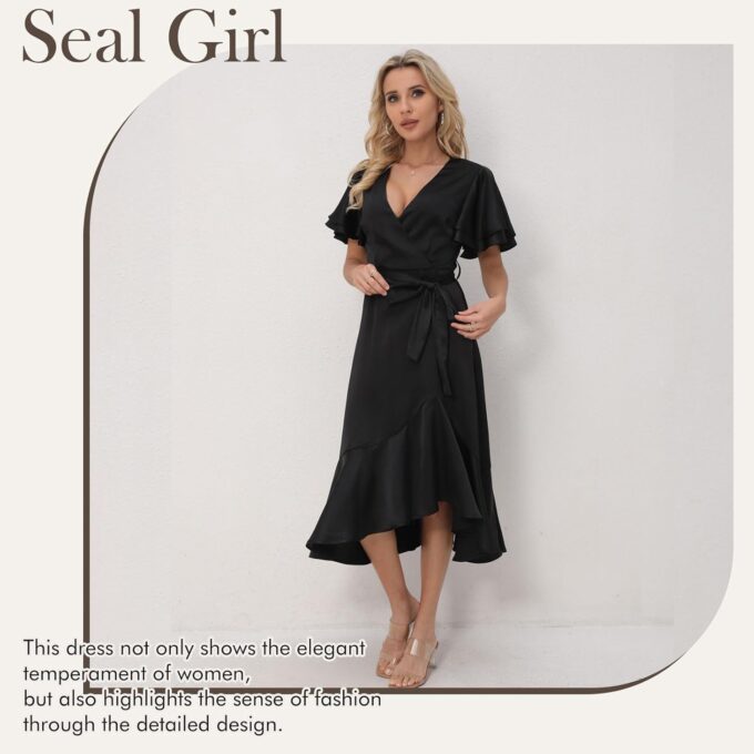 Women's 2025 Summer Cross Midi Dress Casual Boho Deep V Neck Short Sleeve Ruffle Hem Semi-Formal Dress – Bild 6