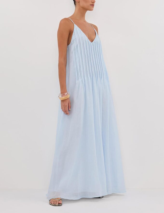 MISSACTIVER Women V Neck Pleated Maxi Dress Sleeveless Backless Long Dress Adjustable Spaghetti Straps Elegant Summer Dresses – Bild 2
