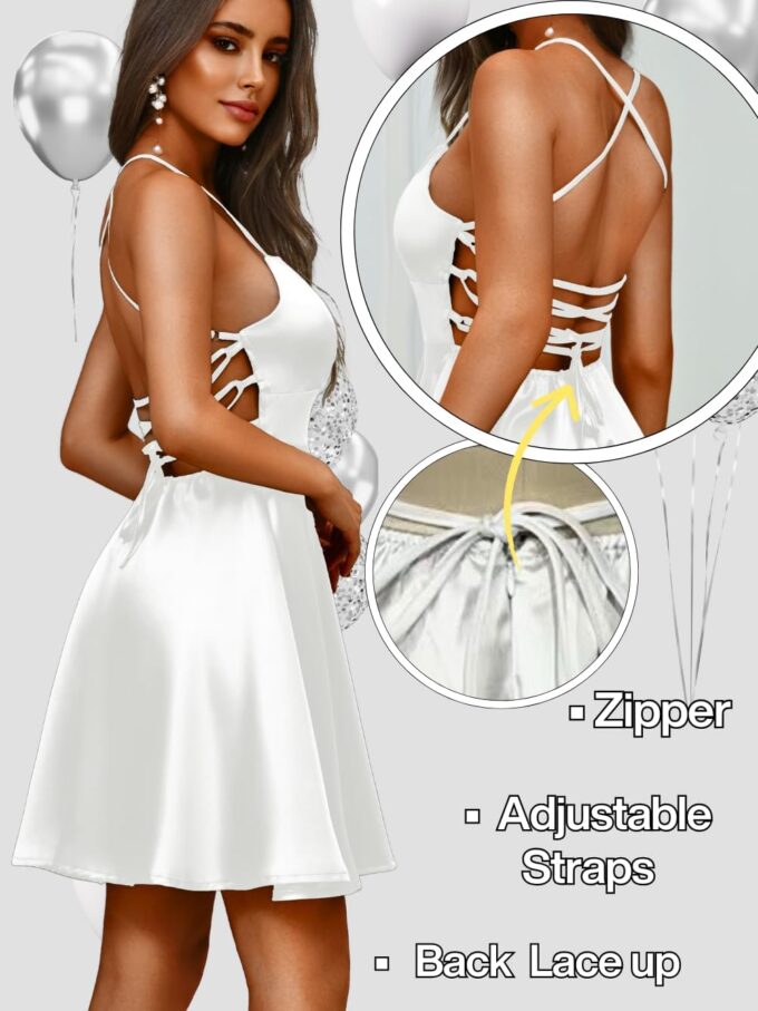 Kaei&Shi Short Satin Dress,Lace Up Backless Skater Dresses for Women,Sexy Birthday Outfits Homecoming Party Going Out Nye – Bild 3