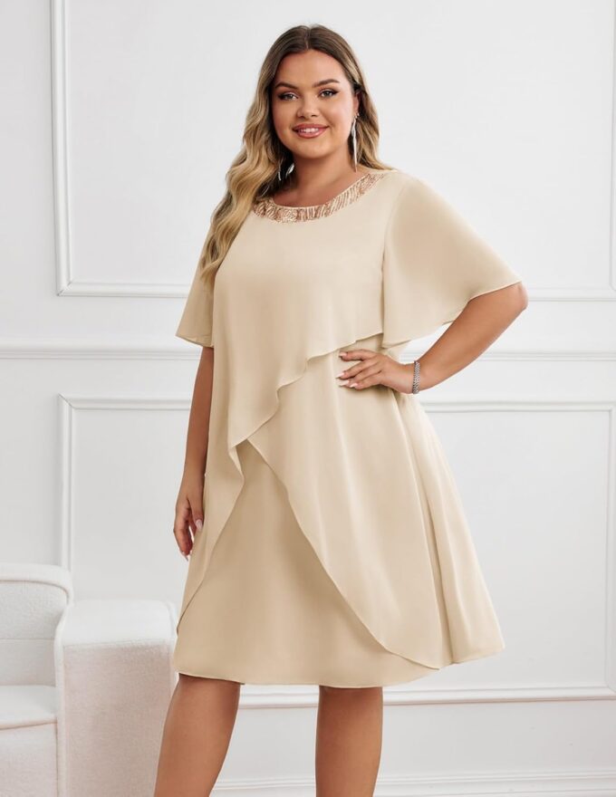 Hanna Nikole Plus Size Women's Dress A-Line Short Ruffle Sleeve Women 2025 Sping Summer Dress Apricot 22 Plus – Bild 5