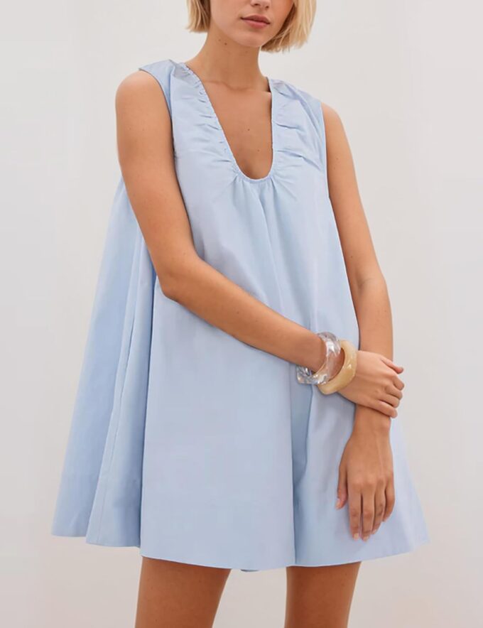 Women Summer Sleeveless Babydoll Mini Dress Scoop Neck Loose Fit Tank Dresses Party Ruched Short Dress witn Pockets – Bild 3