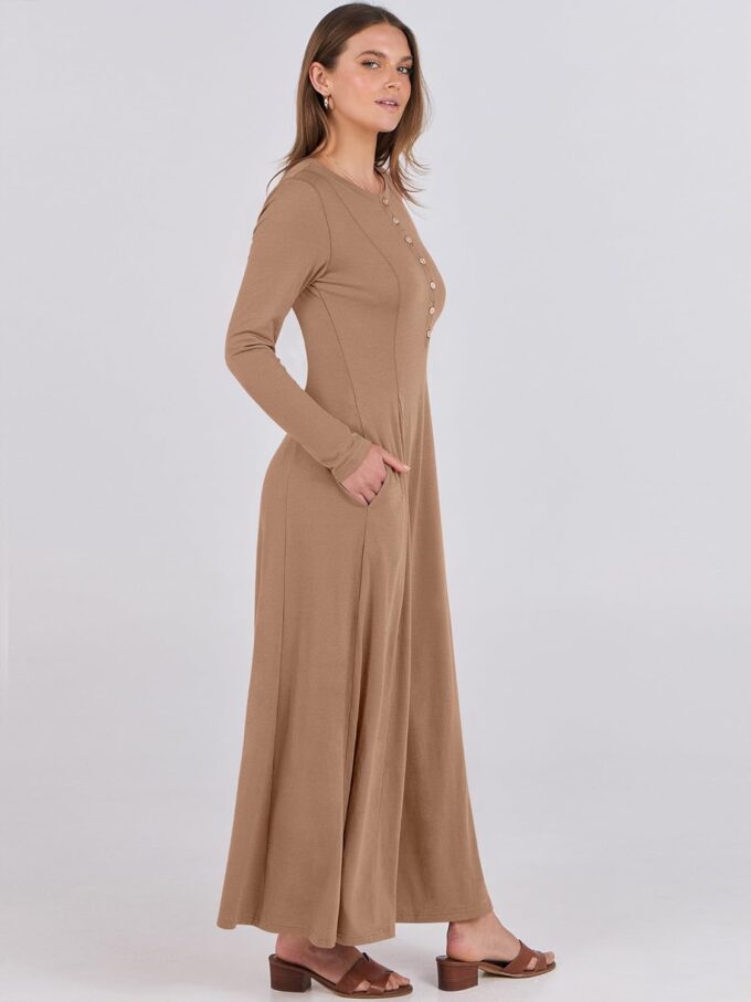 ANRABESS Women's Long Sleeve Maxi Dress 2025 Fall Casual Button Fit & Flare A-Line Swing Flowy Long Dresses Trendy Outfits – Bild 4