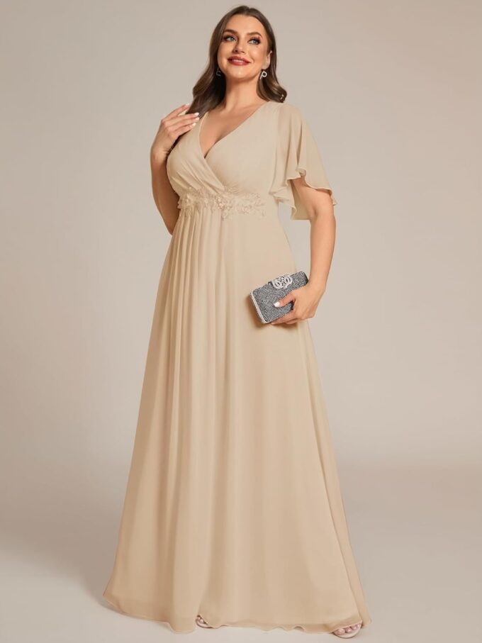 Ever-Pretty Chiffon V Neck Short Sleeves Appliques Plus Size Formal Dresses for Curvy Women Evening Gowns 01960-DA – Bild 3