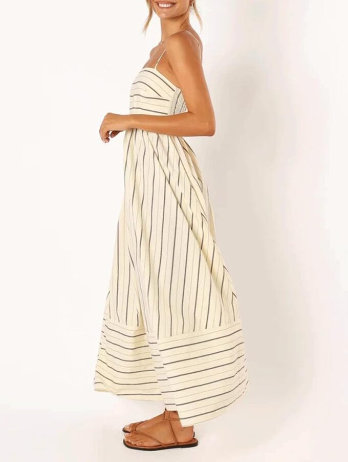 utcoco Womens Summer Striped Back Smocked Maxi Sundresses Spaghetti Strap Cut Out Flowy Swing A Line Long Dress – Bild 4