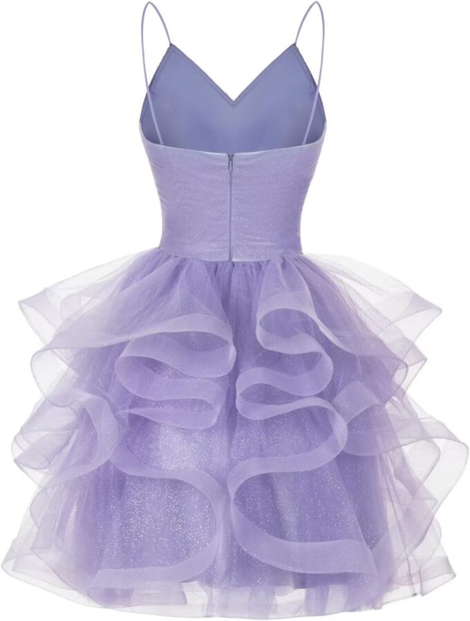 YOFF Glitter Tulle Tiered Short Homecoming Dresses for Juniors 2025 Ruffle A-Line Spaghetti Straps Prom Cocktail Dress YO067 – Bild 2