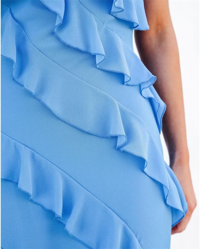 Women Summer Elegant Sling Midi Ruched Bodycon Dress Solid Color Backless Slim Party Cocktail Dresses – Bild 6