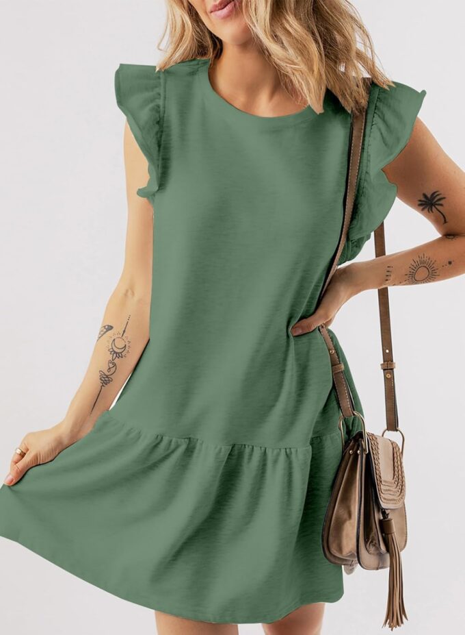 Acelitt Womens Casual Summer Crewneck Babydoll Flowy Tiered Mini Dress, S-XXL – Bild 2