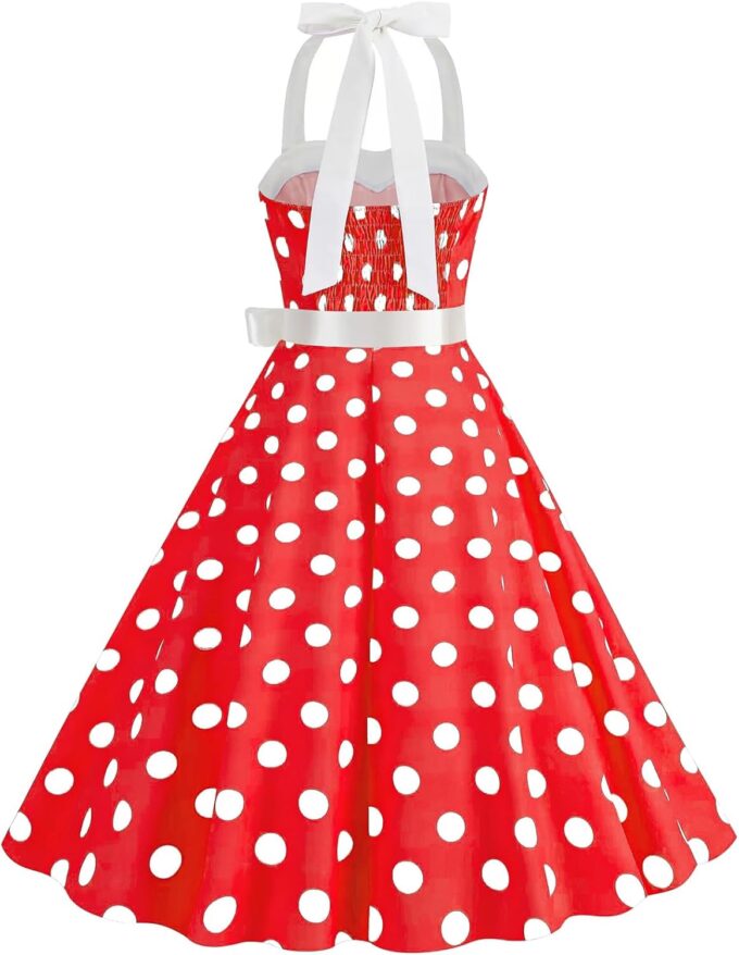 Vintage Dress 1950s for Women, Tea Party Halter Polka Dot Dresses Picnics Summer Vacation Beach Outfits Slim Fit – Bild 3