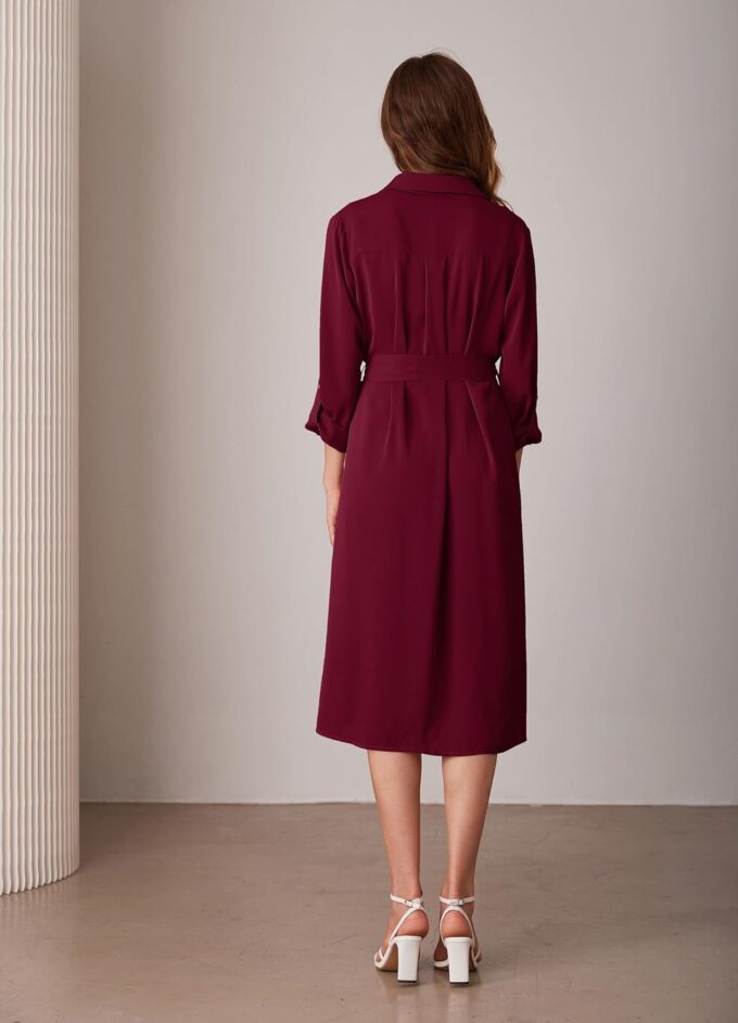 GRACE KARIN Women's Long Sleeve Button Down Shirt Dress Casual Loose Tie Waist Adjustable Sleeve Length Midi Dresses – Bild 6