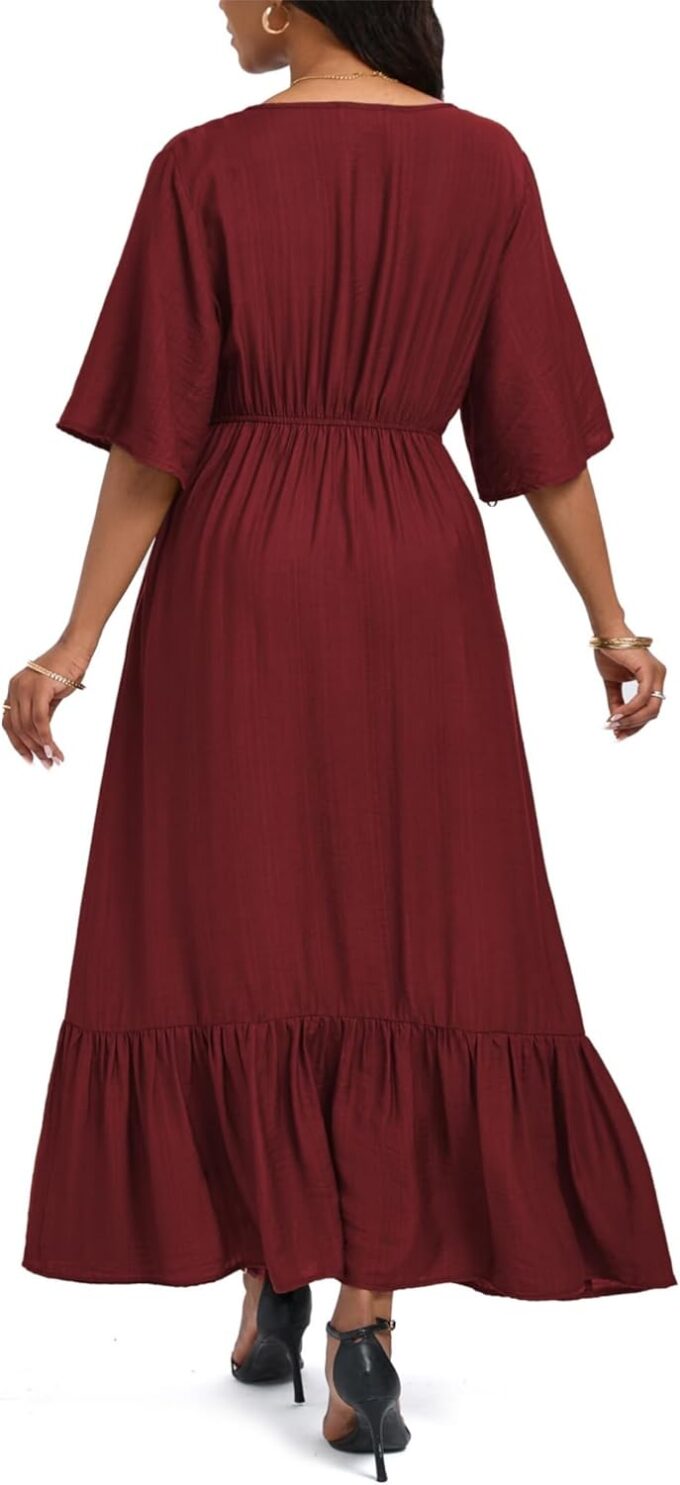 Women's Summer Short Sleeve Maxi Floral Flowy Dresses with Pockets – Bild 6
