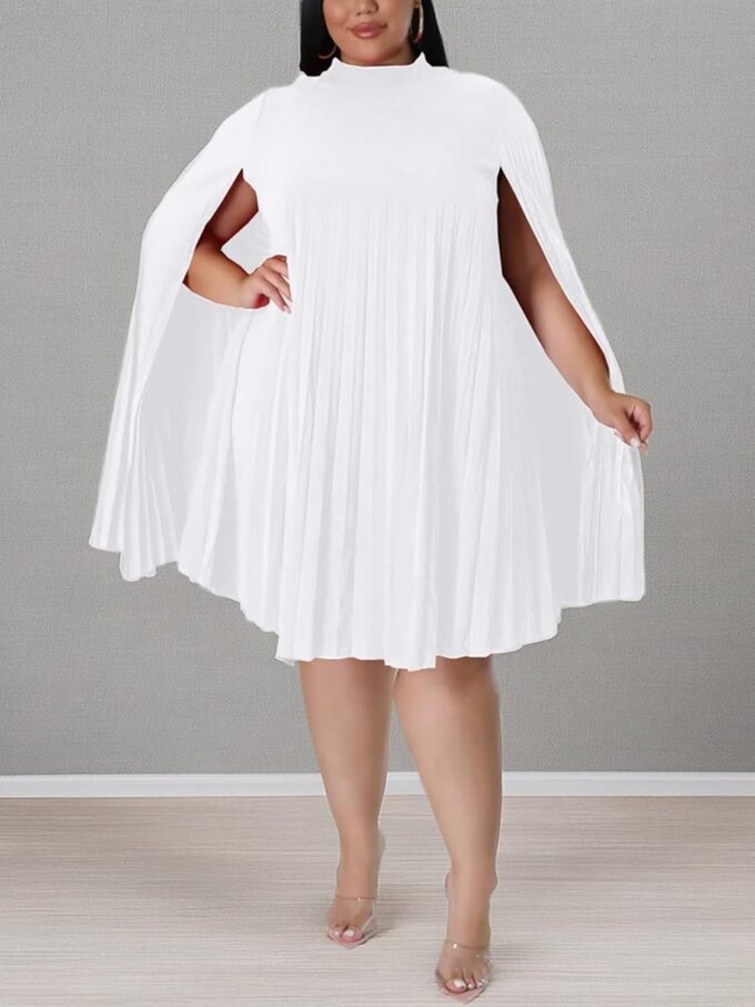 KEYUFANG Women’s Plus Size Cape Sleeve Elegant Loose Pleated Short Dress for Cocktail Party – Bild 6