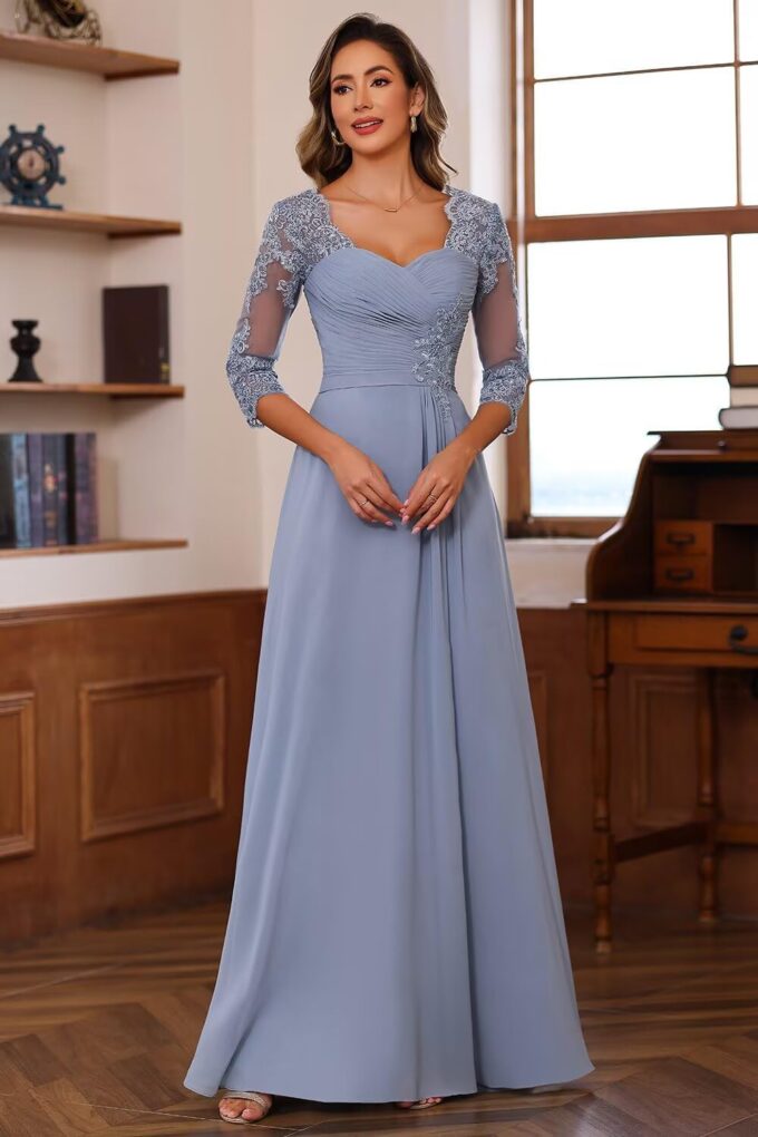 Lace Appliquess Chiffon Mother of The Bride Dress Long Sweetheart Mother of Groom Dress for Women – Bild 2